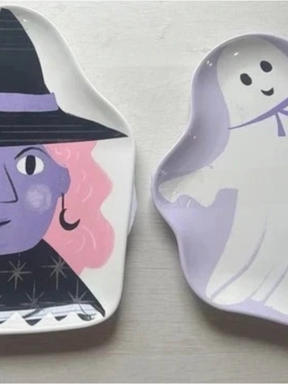 Halloween Witch & Ghost Decorative Serving Plates - Lavender, Pink and White